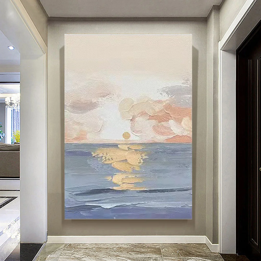 

Pure Hand-Painted Texture Seascape Sunrise Sunset Abstract Canvas Oil Painting Family Minimalism Study Closet Porch Modern Wall