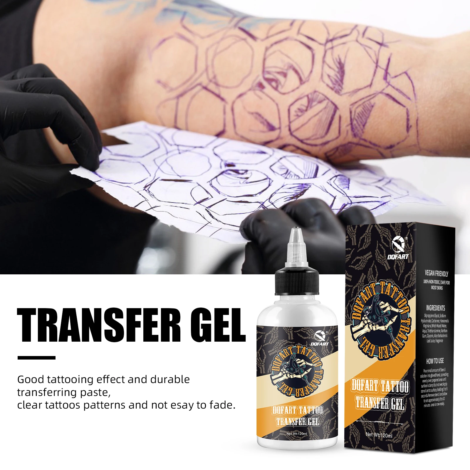 DQFART-Gel de transferencia de tatuajes, herramientas auxiliares de 120ML (4OZ), uso con papel de transferencia, Gel de transferencia de alta calidad