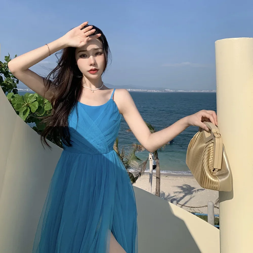 SweetDress Mesh Ultra-Divine Beach Dress Hainan Sanya Maldives Bailey Island Sand Beach Dress Vacation Casual Elegant