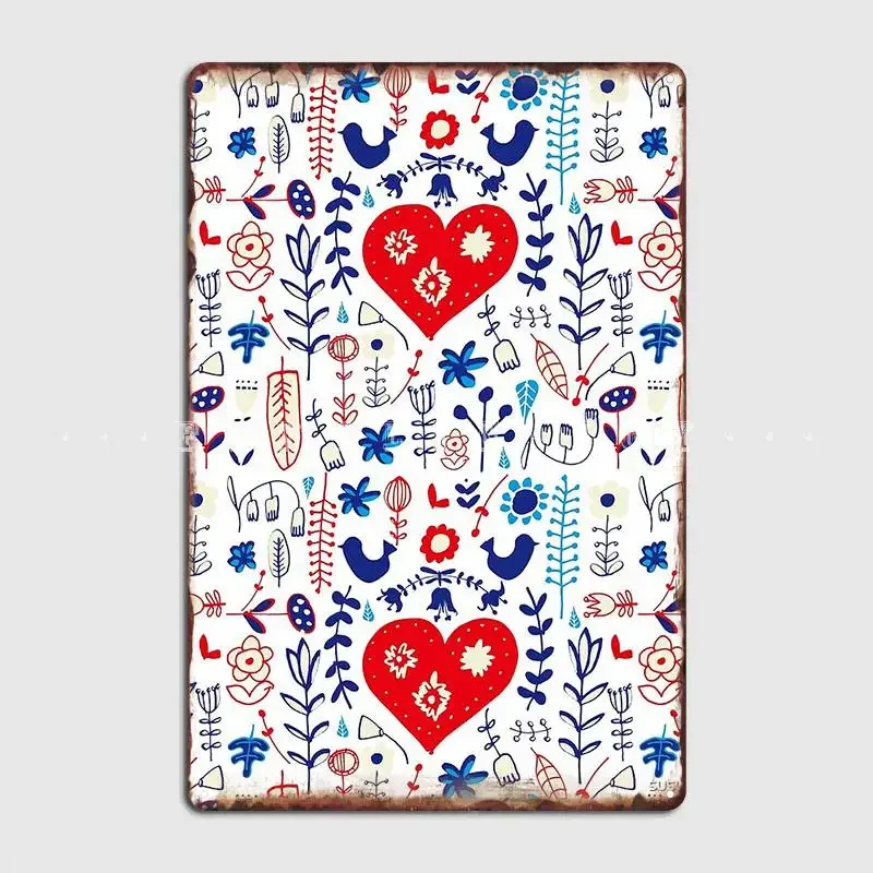 Scandi Folk Floral White Metal Plaque Poster Wall Mural Kitchen Customize Wall Decor Tin Sign Poster