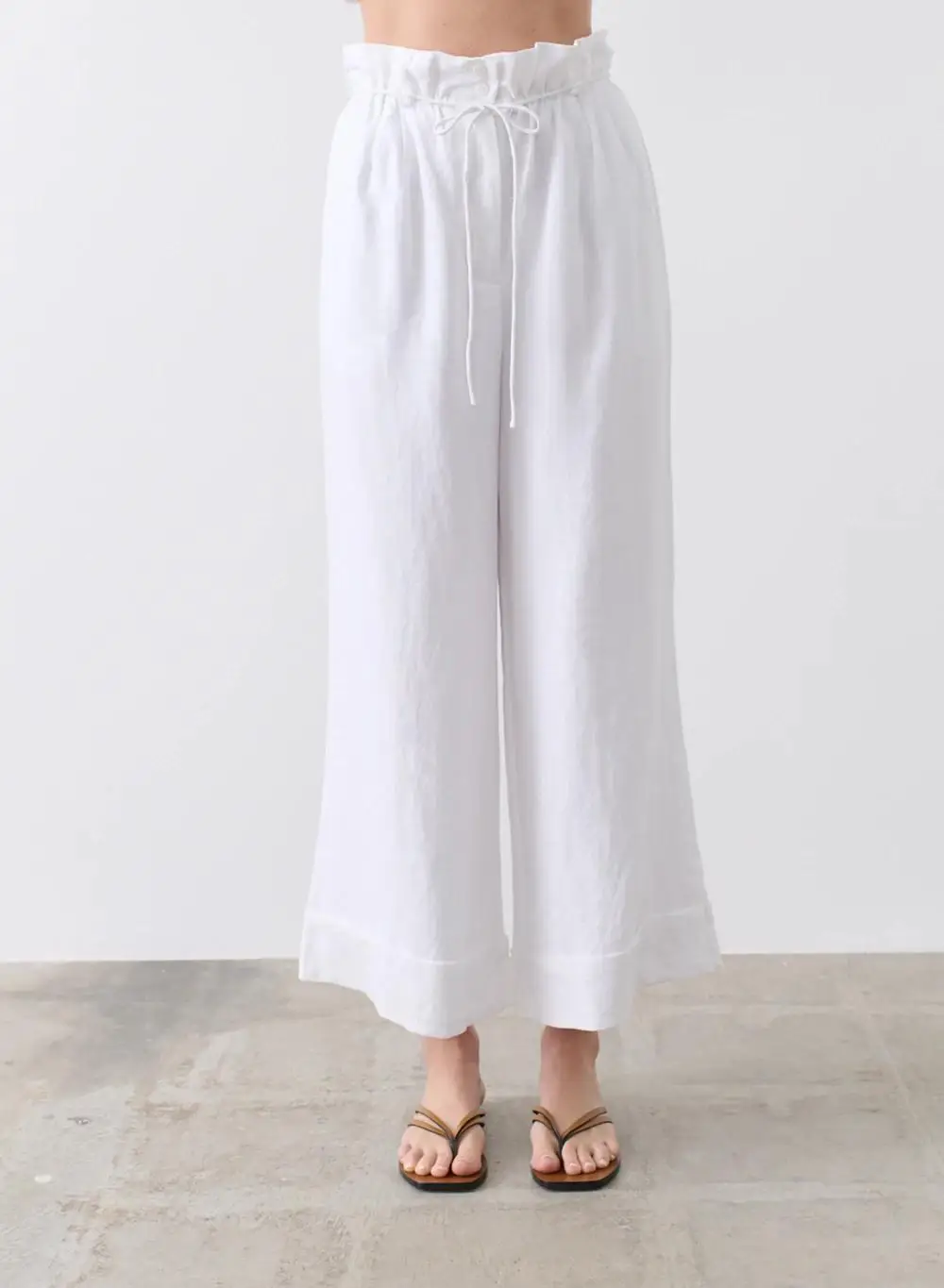 

High Waist Wide Leg Pants Women's Spring Summer New Style Linen Casual Paper Bag Pants White Color Trendy Commute Style Long ...