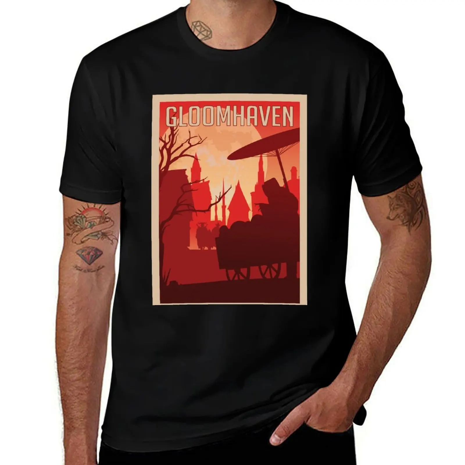 

Gloomhaven Board Game- Minimalist Travel Poster Style - Gaming Art T-Shirt Plus Size Solid Color T-Shirt