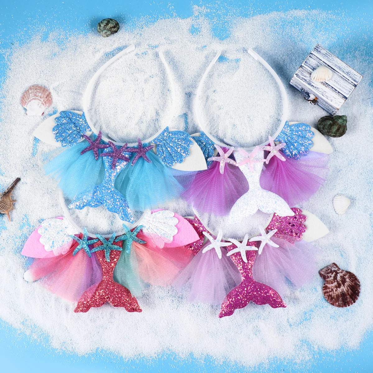 

4pcs Cute Hair Hoop Glitter Mermaid Headband Tiaras Party Decorations for Girls Birthday Kids Hair Bands Styling Tools