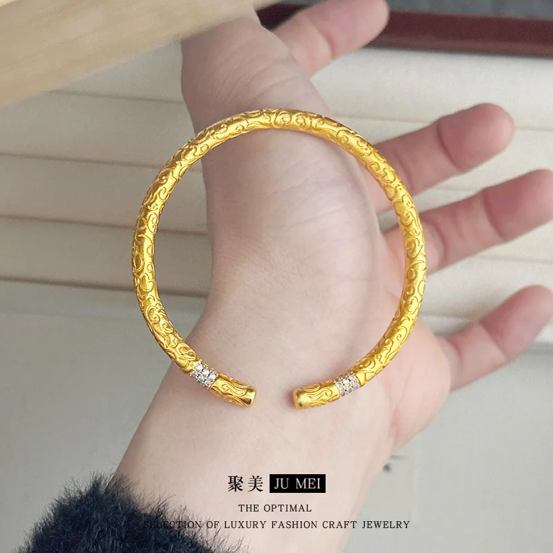 

Gold Shop Same 9999 24K Real Gold Women's Gold Bracelet with Adjustable Opening, Imperial Style, Ancient Method, Dotted Diamond,