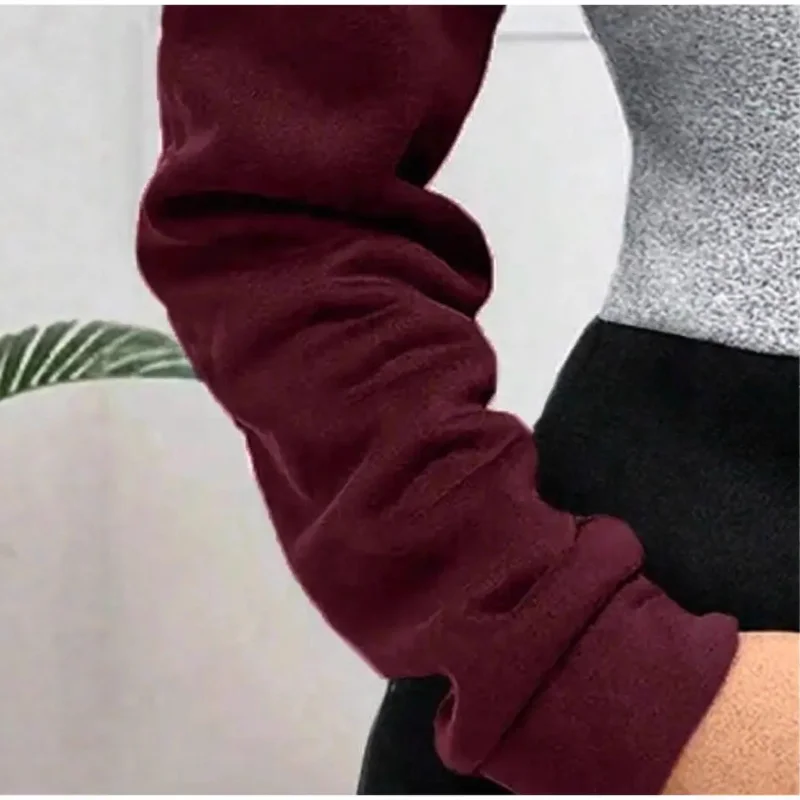 Women's European and American Style Winter New Style Versatile Casual Loose Color Block Drawstring Zip Hooded Sweatshirt