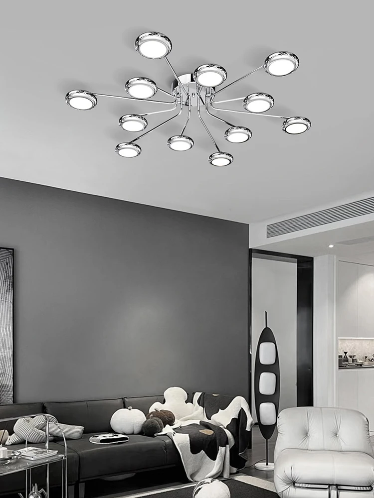 

Modern Minimalist Ceiling Light Chrome Metal Crhandelier Suspended Restaurant Living Room Bedroom Study LED Lighting Fixtures