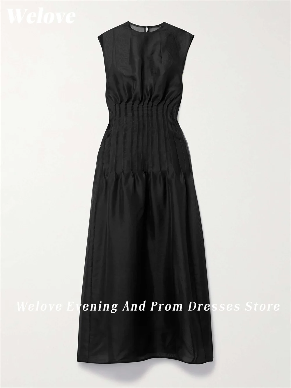 Welove O Neck Evening Dresses Pleated Ankle Length Organza A-Line Formal Occasions Dress New 2024