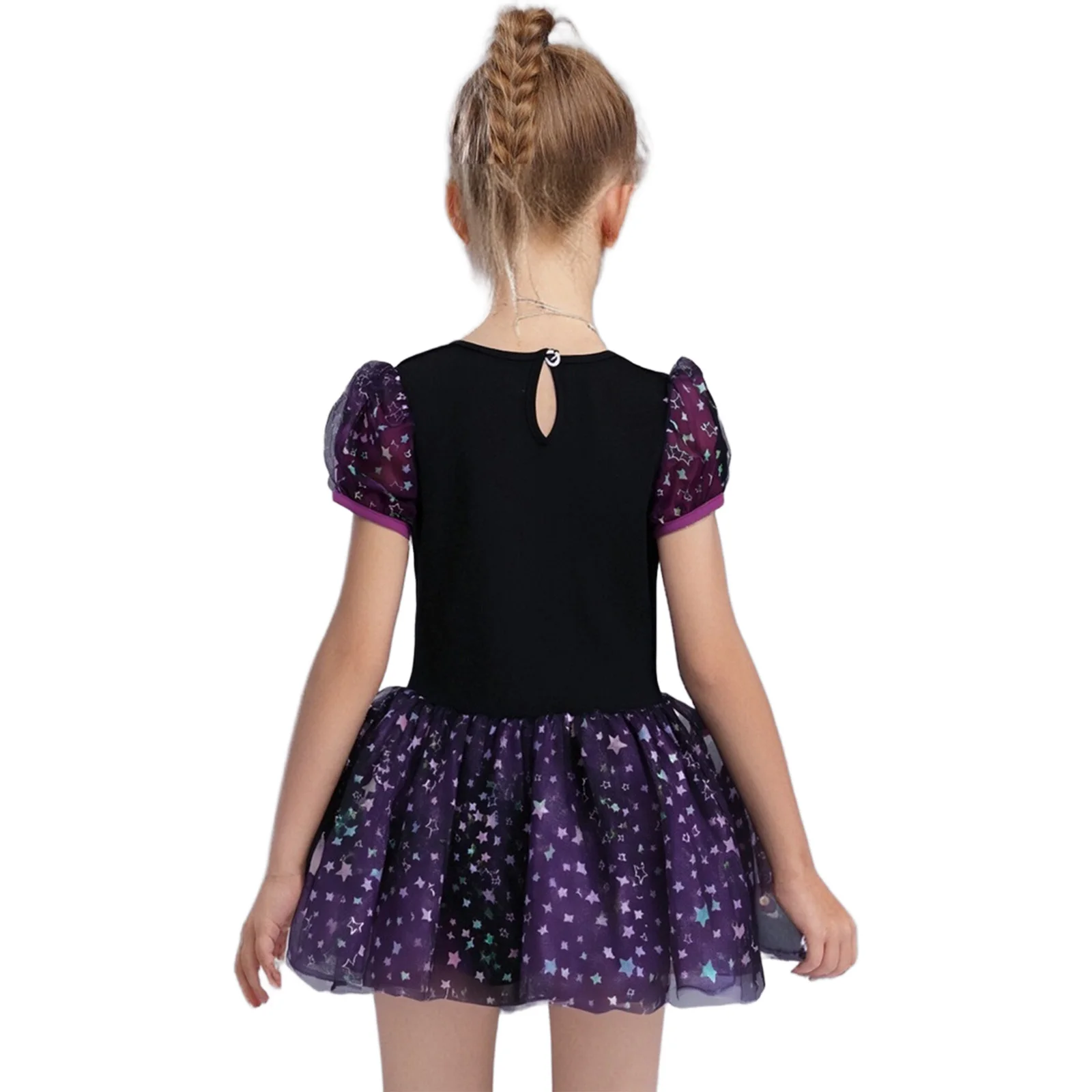 Ballet Dance Dresses for Girls Short Puff Sleeves Shiny Sequins Tulle Tutu Dress Kids Halloween Theme Party Performance Costumes
