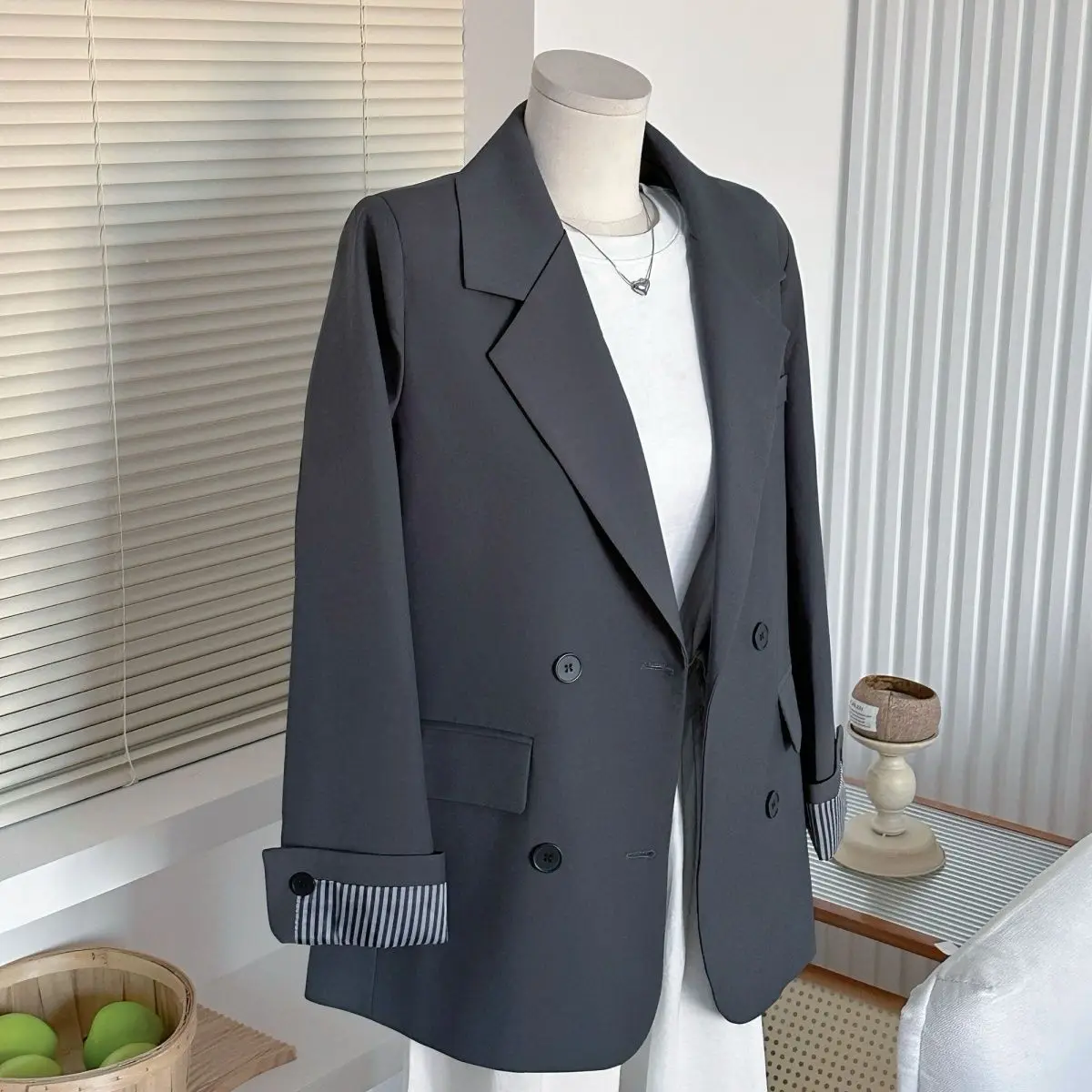 Minimalist Basic Lapel Grey Blazer Spliced Solid Color Detail Elegant Black Formal Jacket Korean Trendy Fashion Women's Clothing