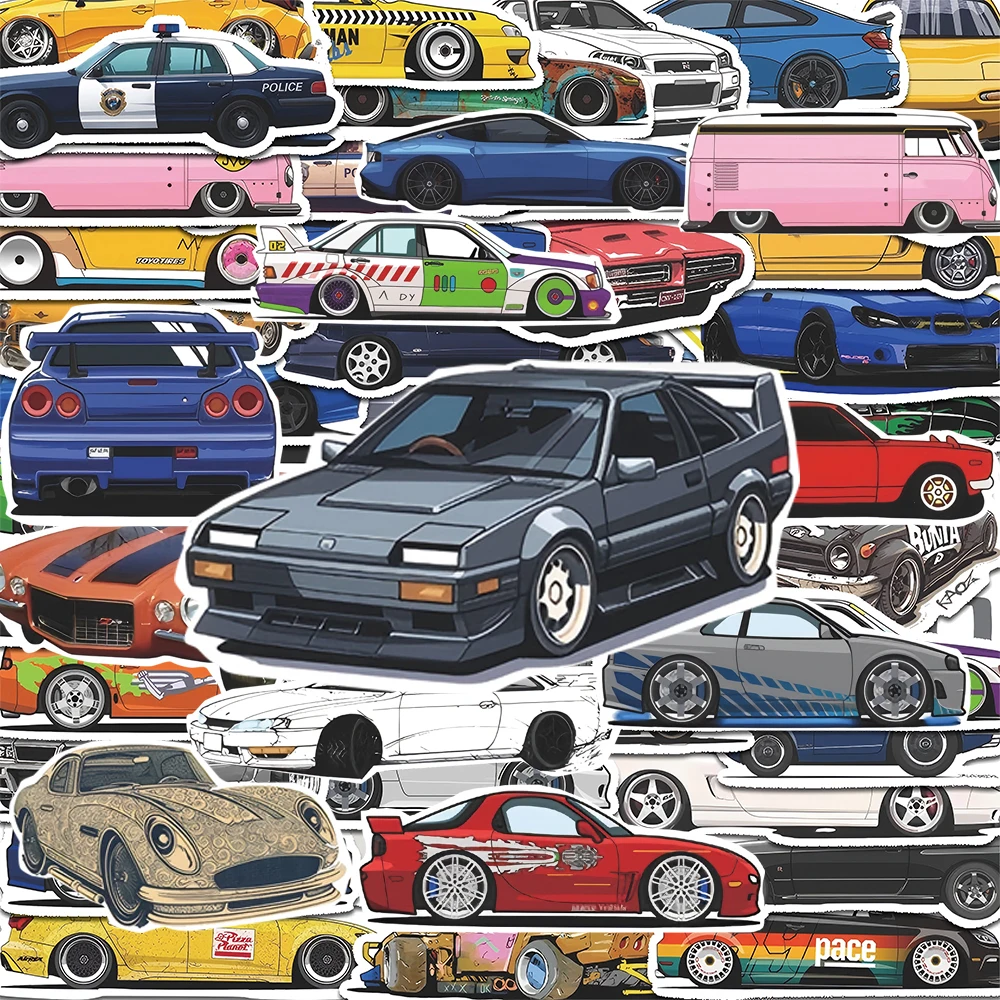 10/30/52 Stück Coole Cartoon-Rennwagen Supercar Aufkleber JDM Dekal Spielzeug DIY Notizbuch Skateboard Handy Vintage Graffiti Sticker Deko