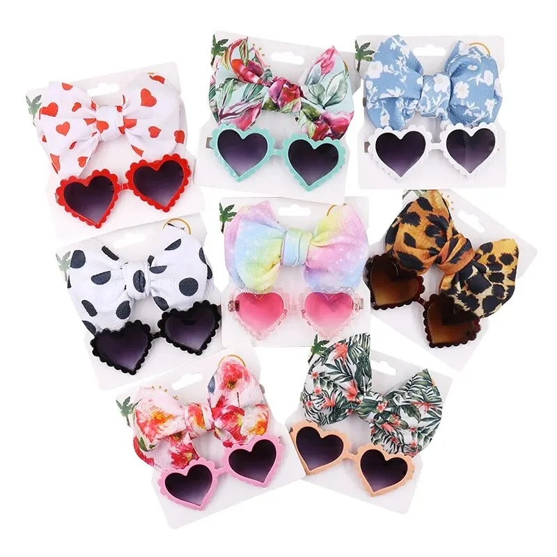 2Pcs/Pack Heart Dog Sunglasses Pet Dog Bows Cute Pet Grooming Bows Dog Hair Rubber Bands Photography Tool Pet Accessoires