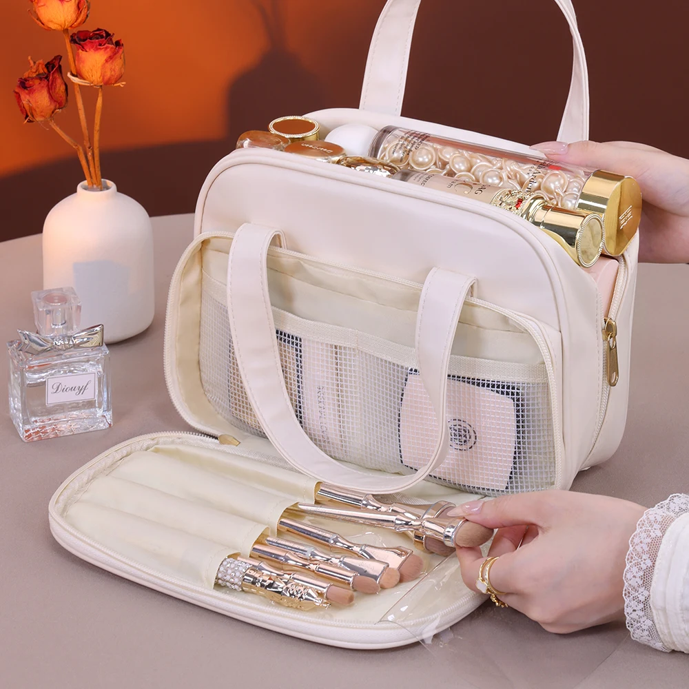 Large Capacity Cosmetic Storage Bags Waterproof Dustproof Travel Toiletries Pouch Organizer Portable with Handle Makeup Handbag