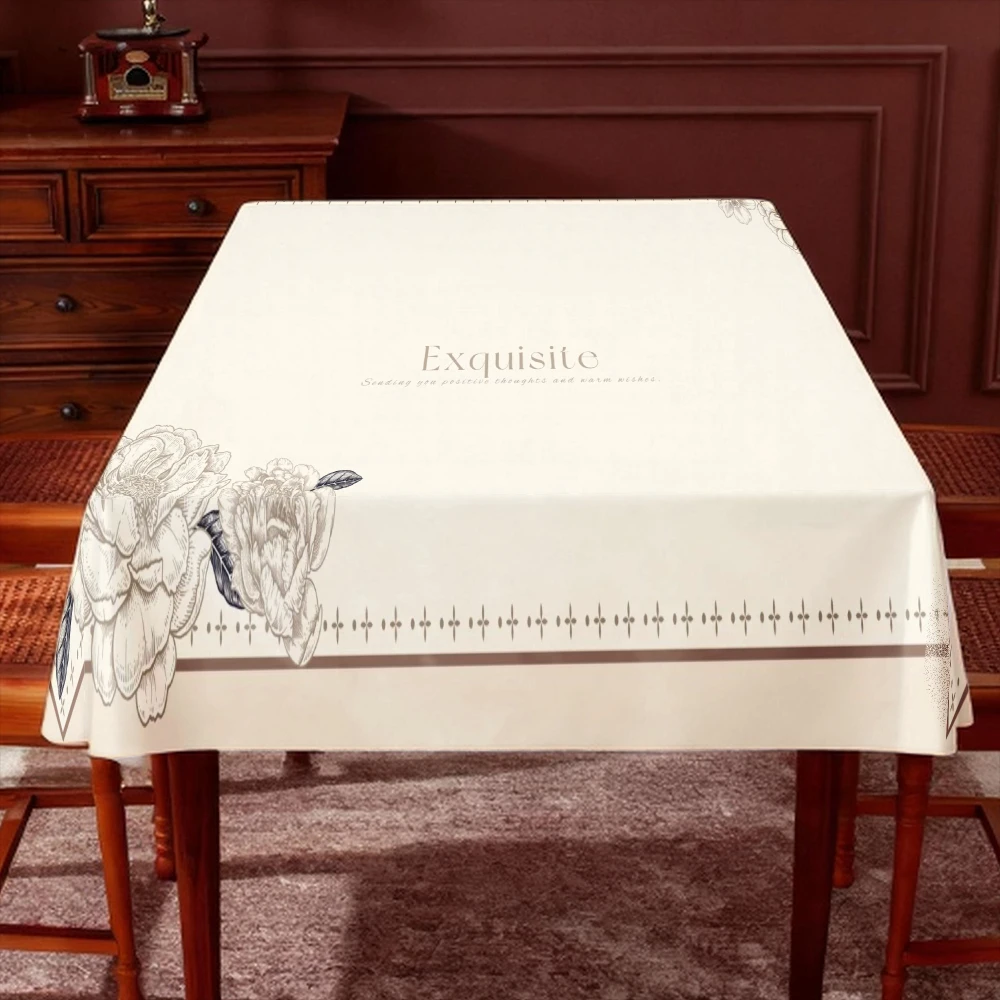 VIKAMA Retro Botanical Stem Floral Tablecloth, Anti-spill Heat Resistant Boho Cottage Dining Cover