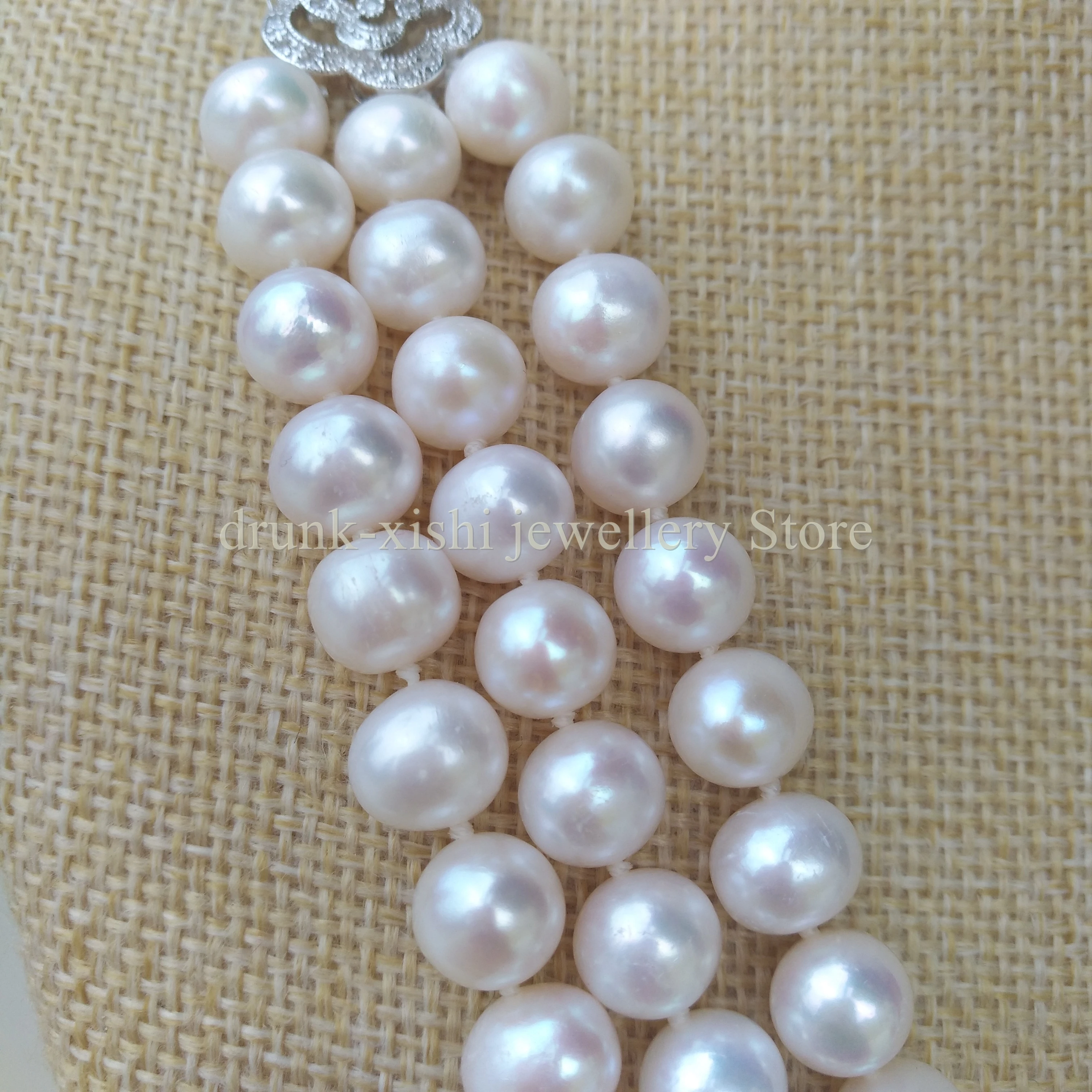 Triple Strand 3 Rows AAA+ 8.5-9mm South Sea White Round Real Pearl Necklace 18