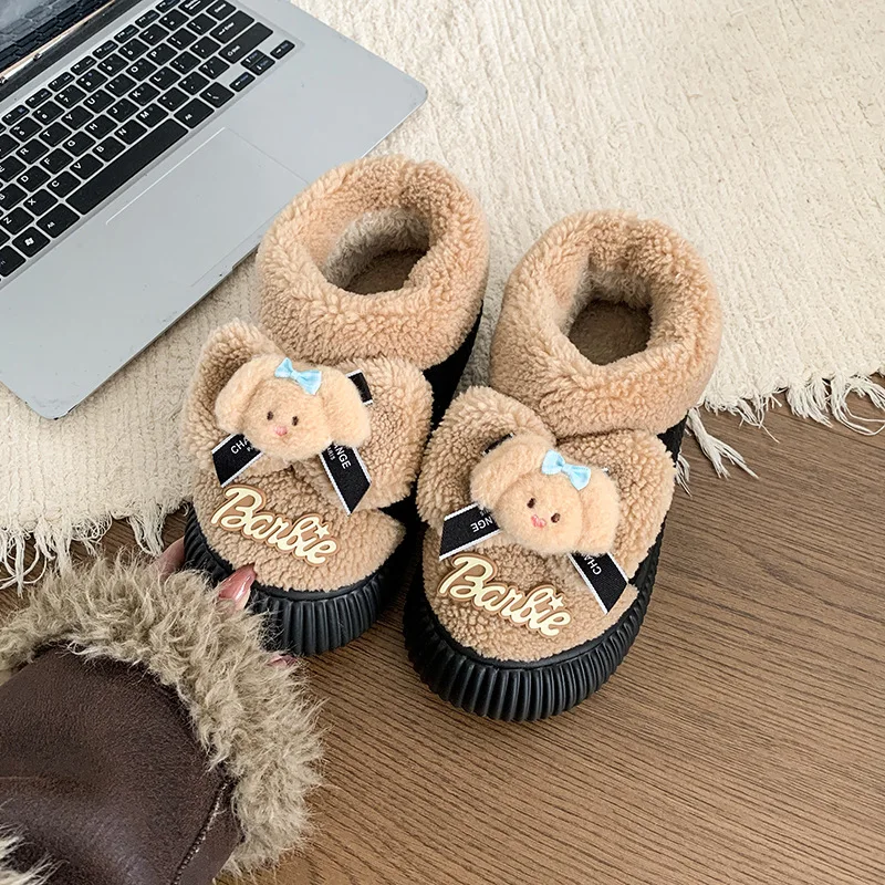 Winterschuhe für drinnen und draußen für Mädchen 2025 |   Koreanische Baumwollstiefel im süßen Stil |   Rutschfeste warme Hausschuhe mit klobiger Sohle