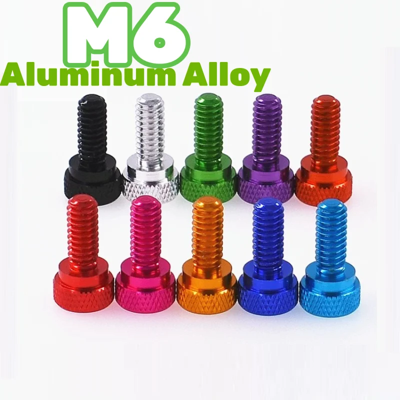 Aluminum Alloy Colorful M6 Hand Thumb Screw Steps Knurled Anti-Slip Hand Grip Knob Bolts Door Handle Screw L:15mm