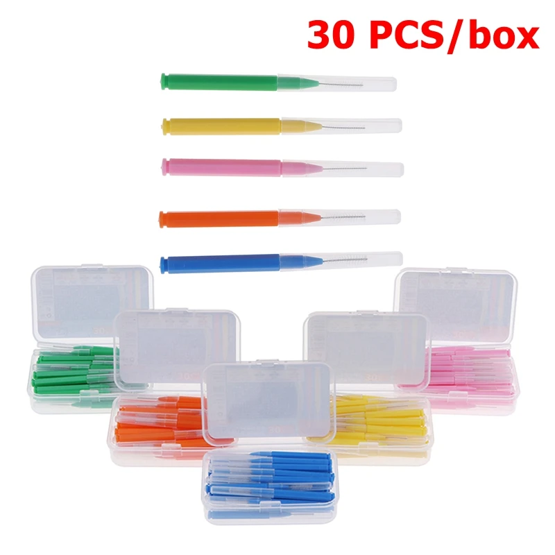 

● 30 шт. I-образная двухтактная межзубная щетка 0,6-1,5 мм для чистки между зубами, ухода за полостью рта, ортодонтическая зубная нить I-образной формы