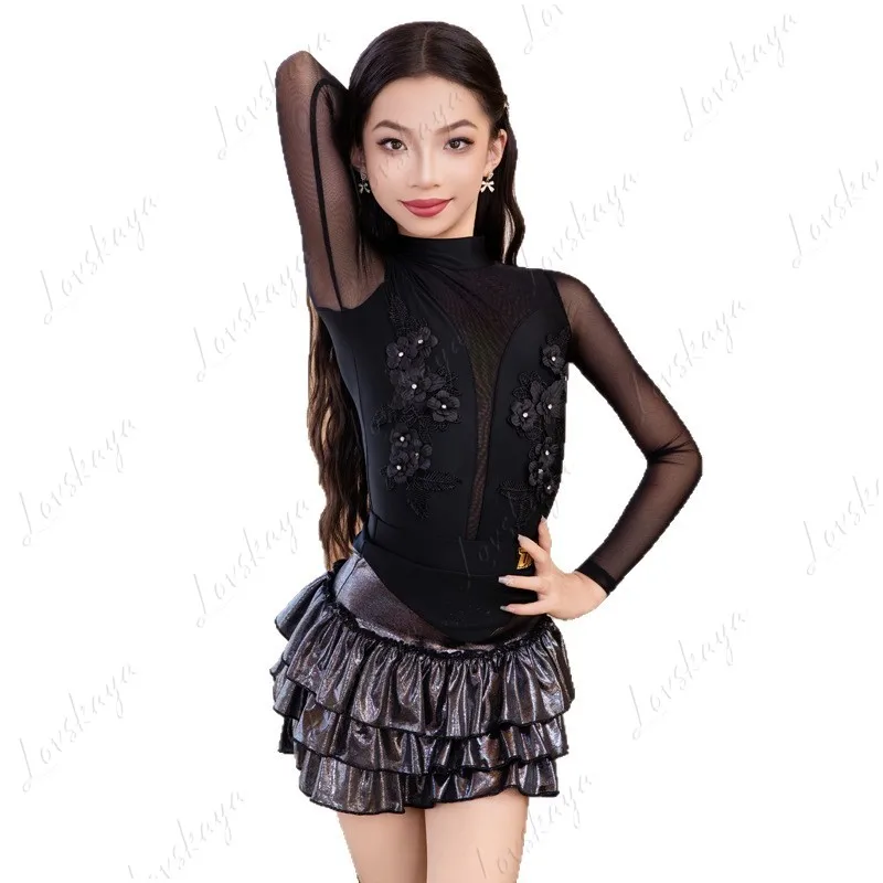 

Children's Professional Dance Performance Costume. Girls' High-end Training Suit. Latin Dance Skirt.