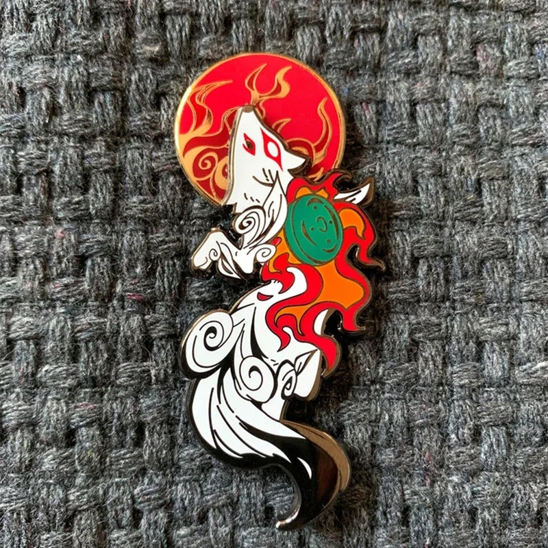 Cartoon Cool Okami Amaterasu Sun Fox Hard Enamel Badge Brooch DIY Backpack Collar Lapel Pin Party Gift Jewelry