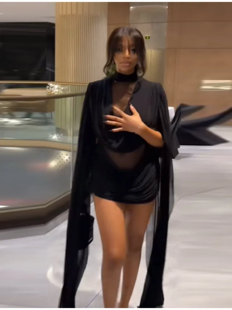 Elegante abito trasparente Elegante designer retrò Tendenza Abito da donna Party Chic Notti autunnali Elegante club serale da donna Abbigliamento modesto