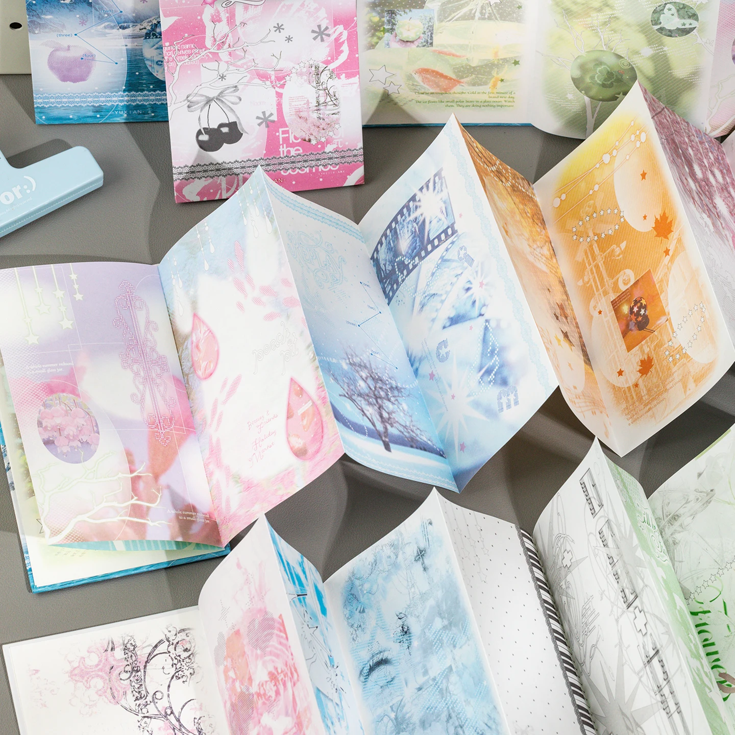 White Kraft Paper Material Book, Dreamy Gradient Lace Cherry Landscape Ephemera for Junk Journal Collage