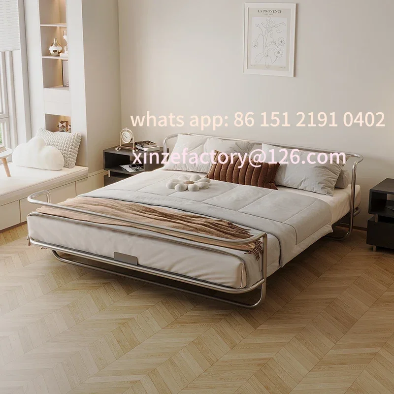 

Customizable metal bed, Bauhaus double bed, light luxury medium and ancient style master bedroo