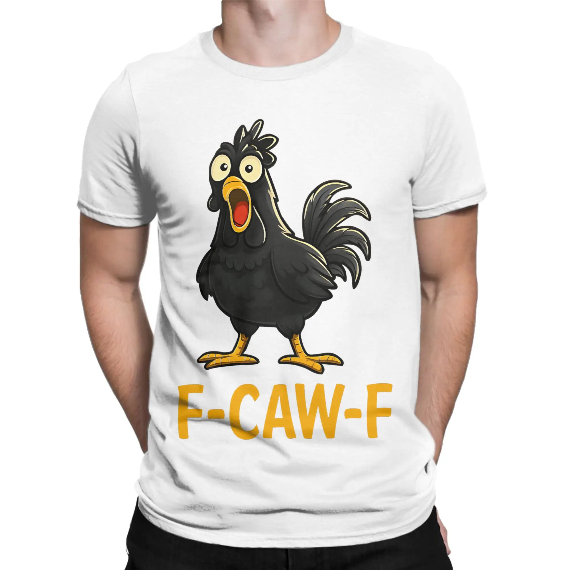 

Забавные футболки F-Caw-F с черной курицей и мемом, мужские хлопковые новые футболки с круглым воротником, футболка с короткими рукавами, топы с графическим принтом