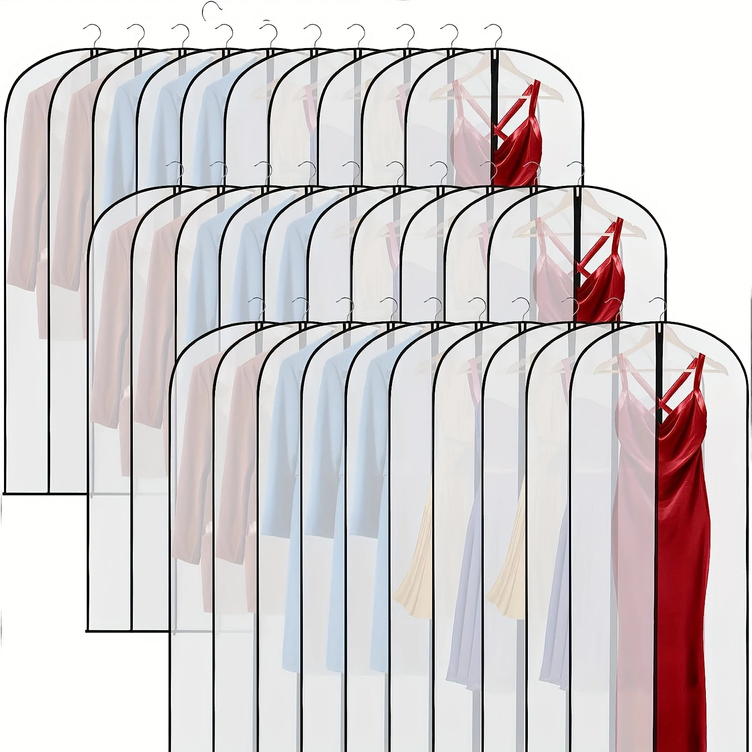 

10pcs Transparent Dress Dust Cover Bags With Zipper, Plastic Hanging Clothes Bags For Suit, Dress, Coat, Portable Dust Proof Ga