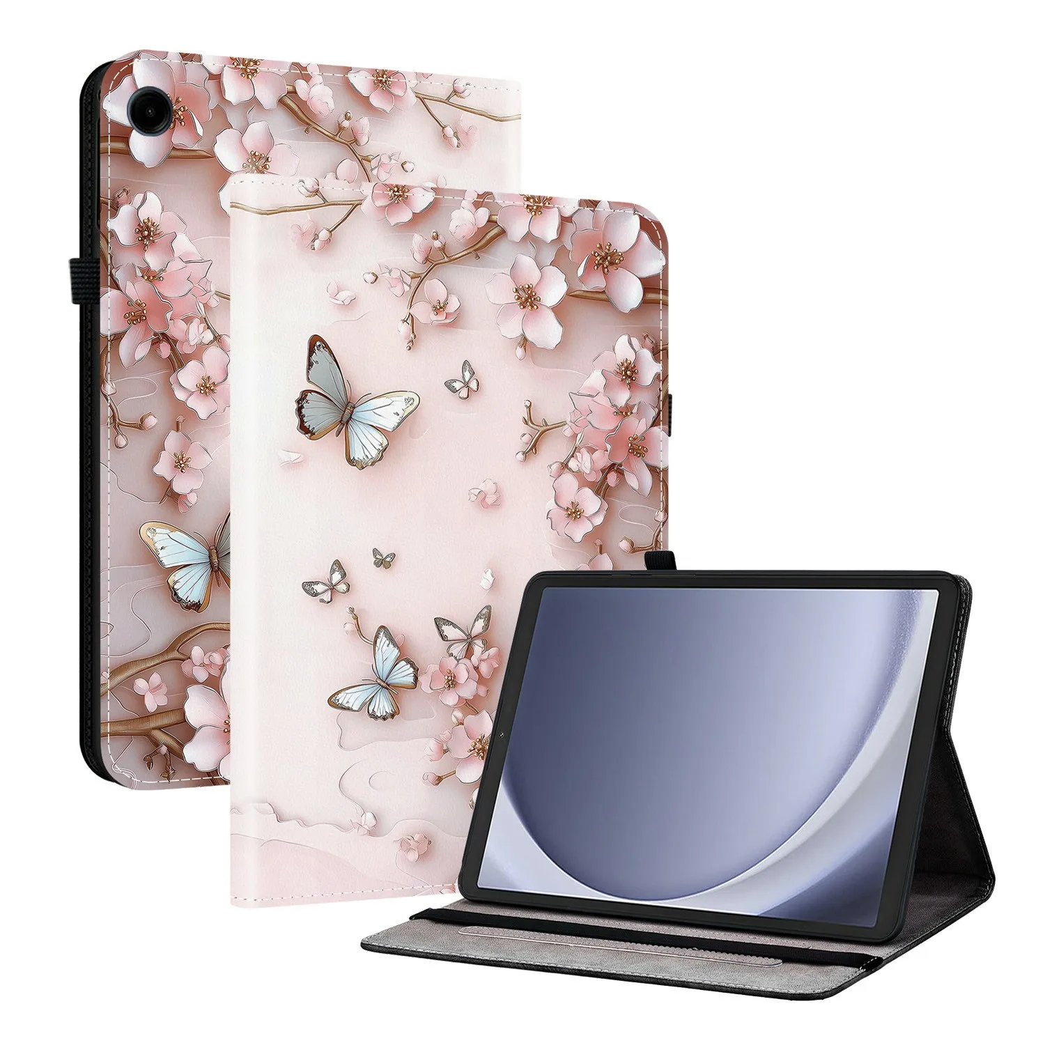 

For Samsung Galaxy Tab A11 / A9 Leather Case Pattern Printed Stand Tablet Cover with Card Slots - Pink Butterfly