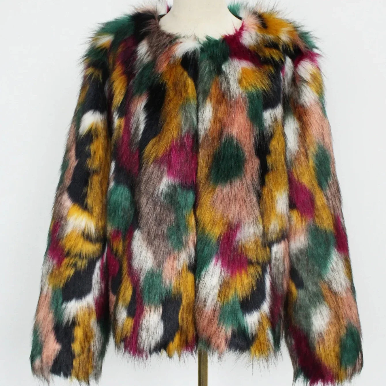 

Women Faux Fur Coats Jackets Round Neck Full Sleeve Print Coat Thick Warm Y2k Streetwear Jacket Work Outerwear Autumn Winter