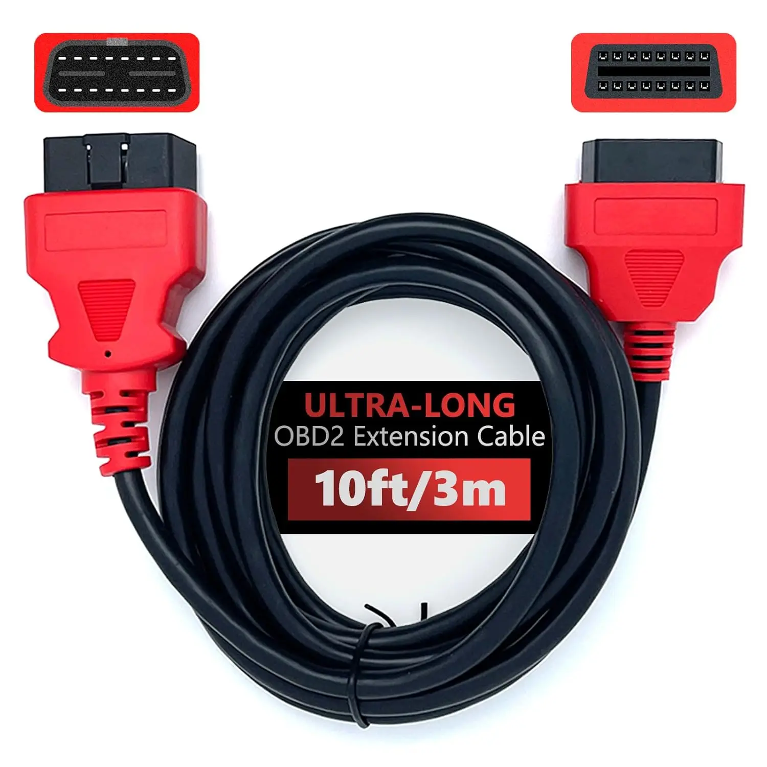 Cabo de extensão obd2, 10 pés/3m, 16 pés/5m, 33 pés/10m, 16 pinos obdii macho para fêmea, cabo de extensão ultra longo, adaptador extensor de diagnóstico
