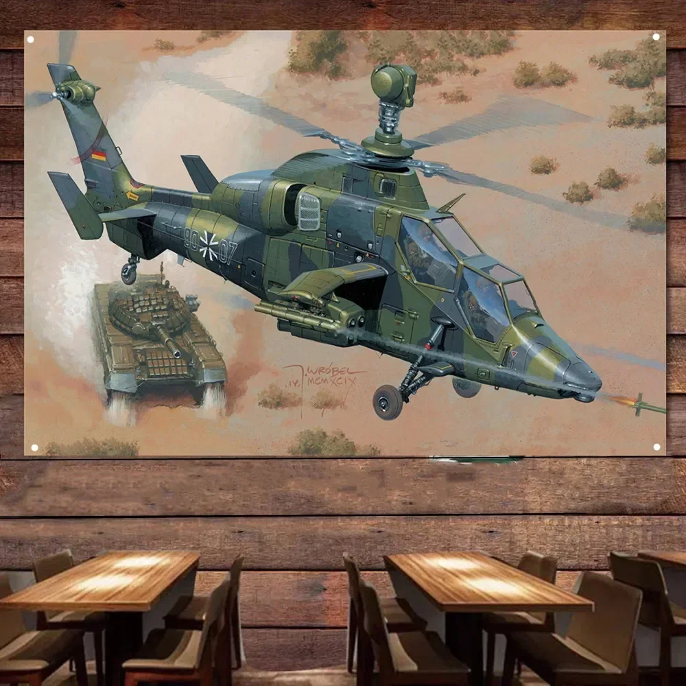 Air Force Military Art Banner Wall Hanging Flag - PAH-2 Tigre Attack Helicopter Poster Canvas Painting Tapestry Wall Decor