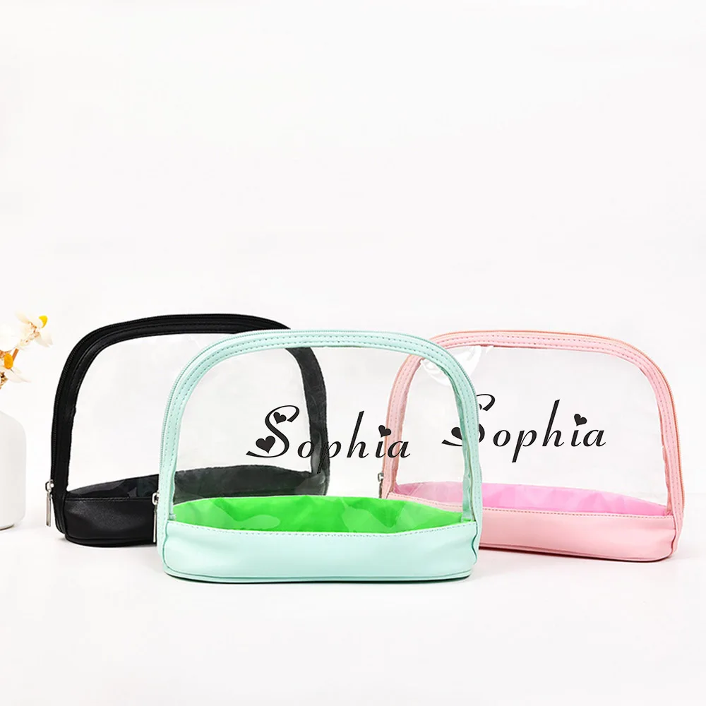 Shell Makeup Bag Custom Name Transparent Wash Bag Large Capacity Waterproof PU PVC Storage Bag Personalized Travel Toiletry Bag