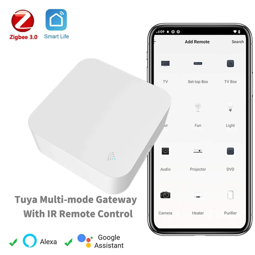 Gateway Tuya Multi-Mode Zigbee com Controle Remoto IR, Smart Home, Via APP, Smart Life, Funciona com Alexa, Google Home