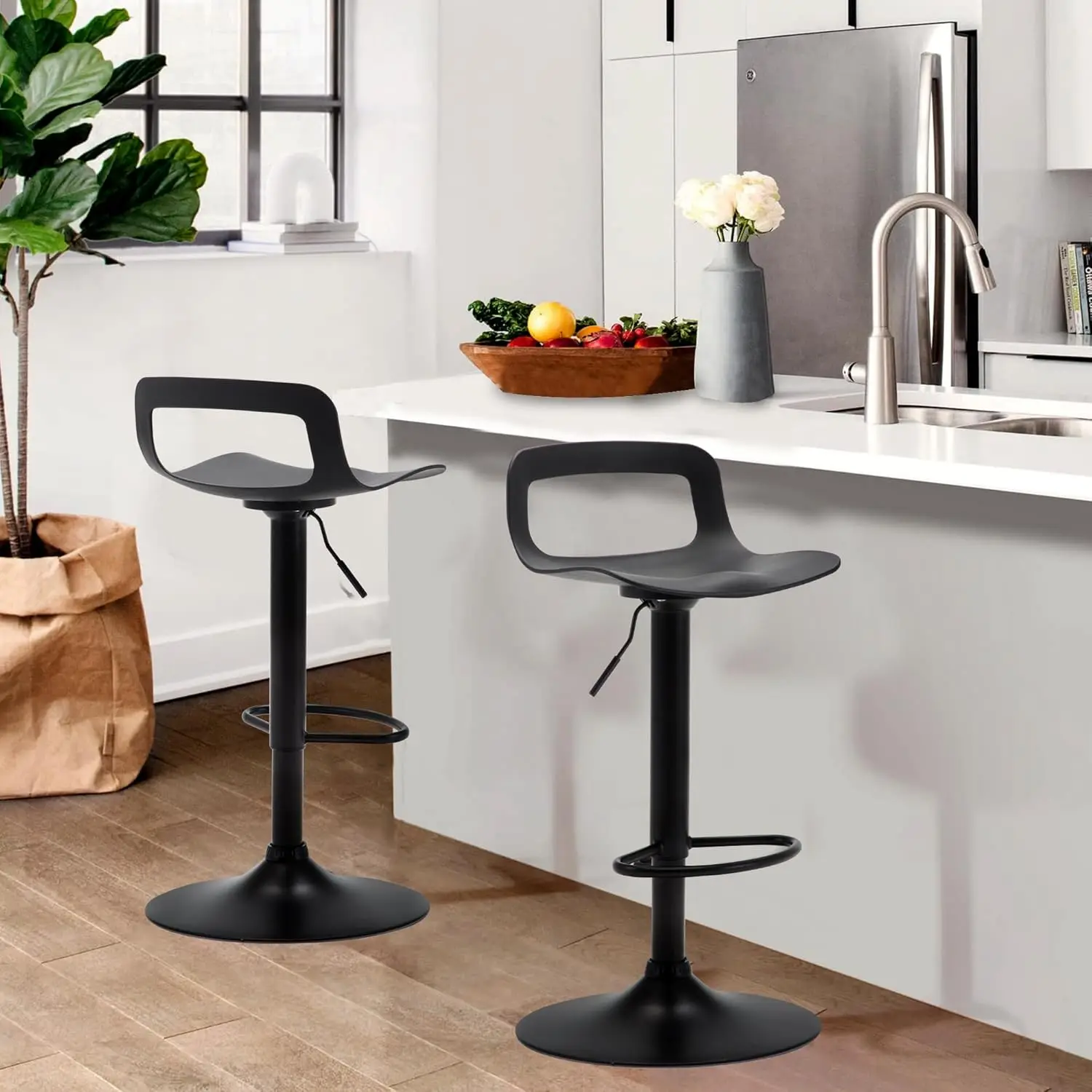 

LSSPAID Bar Stools Set of 2, Adjustable Counter Height Barstools, Metal Kitchen Island Bar Chairs, Black