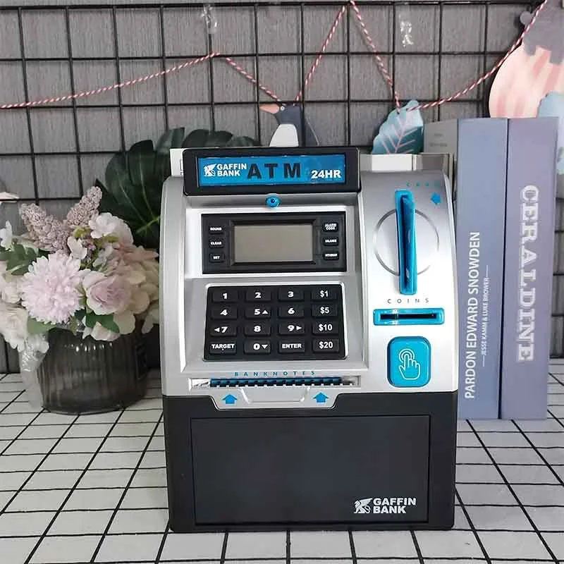 Electronic Piggy Bank Password Swipe Credit Card Money Saving Box Coin Counting Deposit ATM Machine Pretend Play Toy Kid Gift