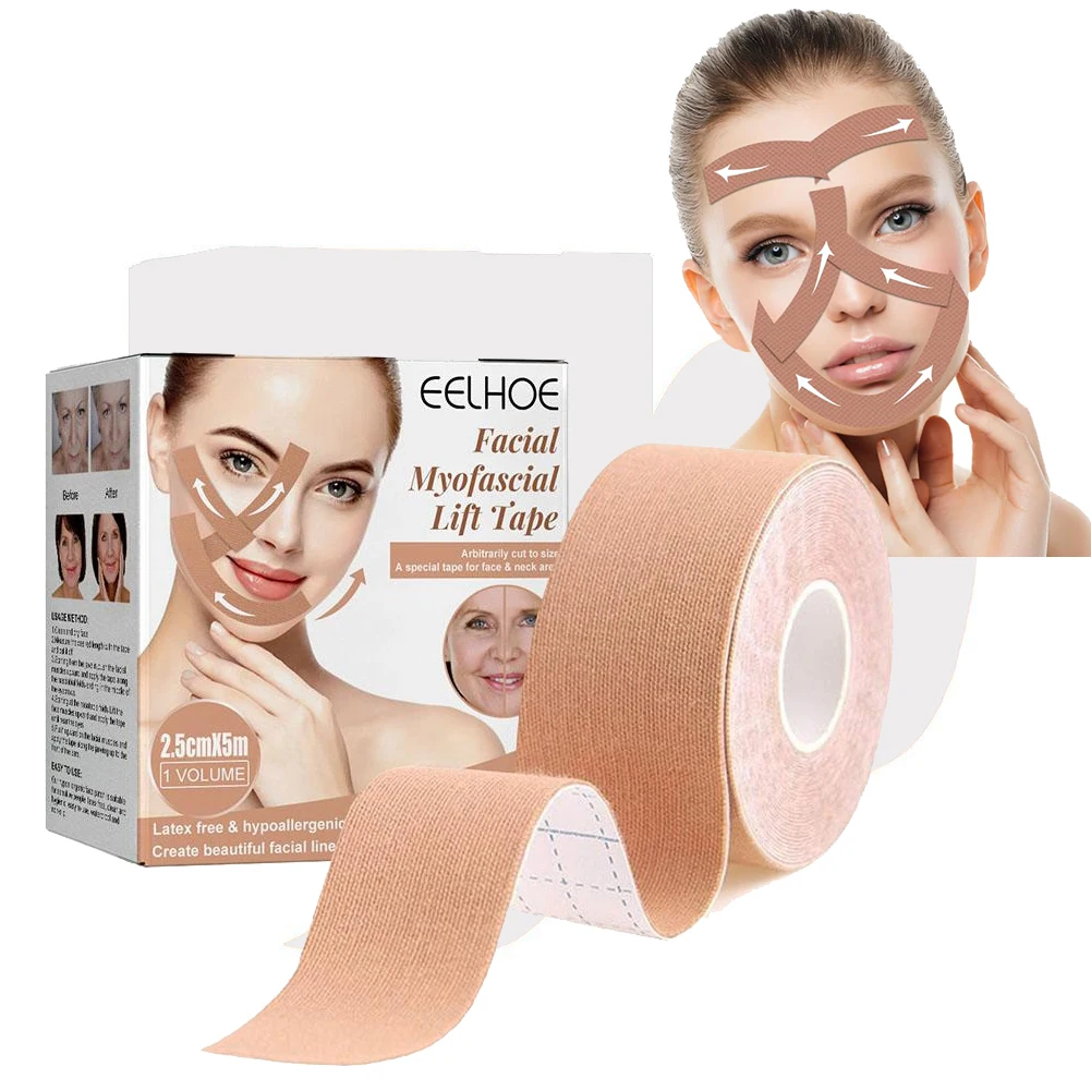 2 Rolls Facial Myofascial Face Lift Tape, Face Tape For Castor Oil, Breathable Face Lifting Patches For Firming Tightening Skin image 2