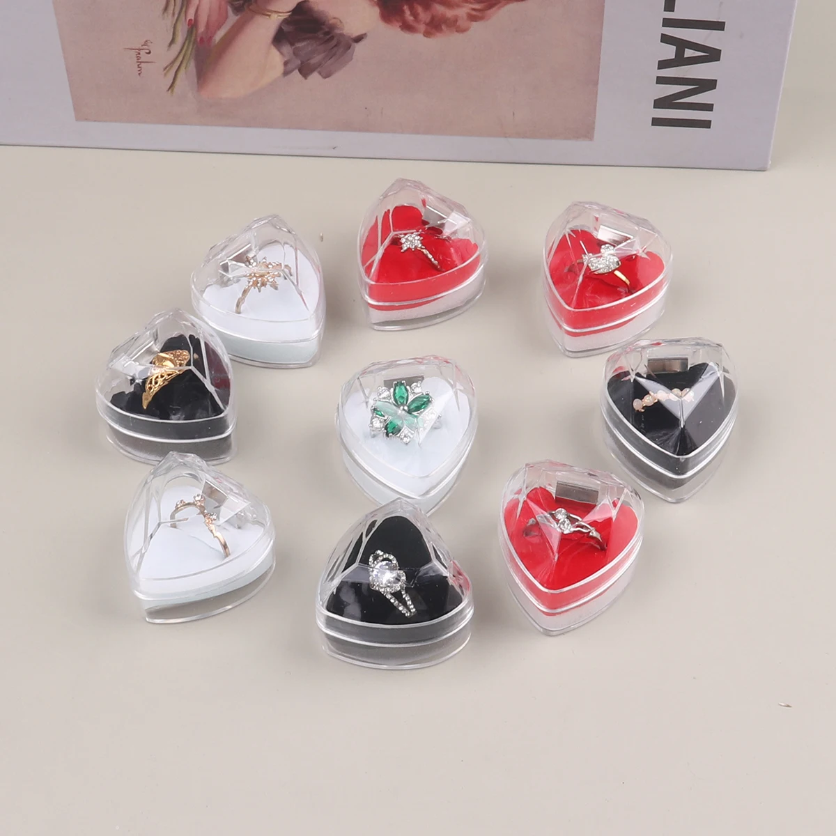 5pcs/lot 3 Color Options Jewelry Package Ring Earring Box Acrylic Transparent Wedding Packaging Jewelry Heart-Shape Box