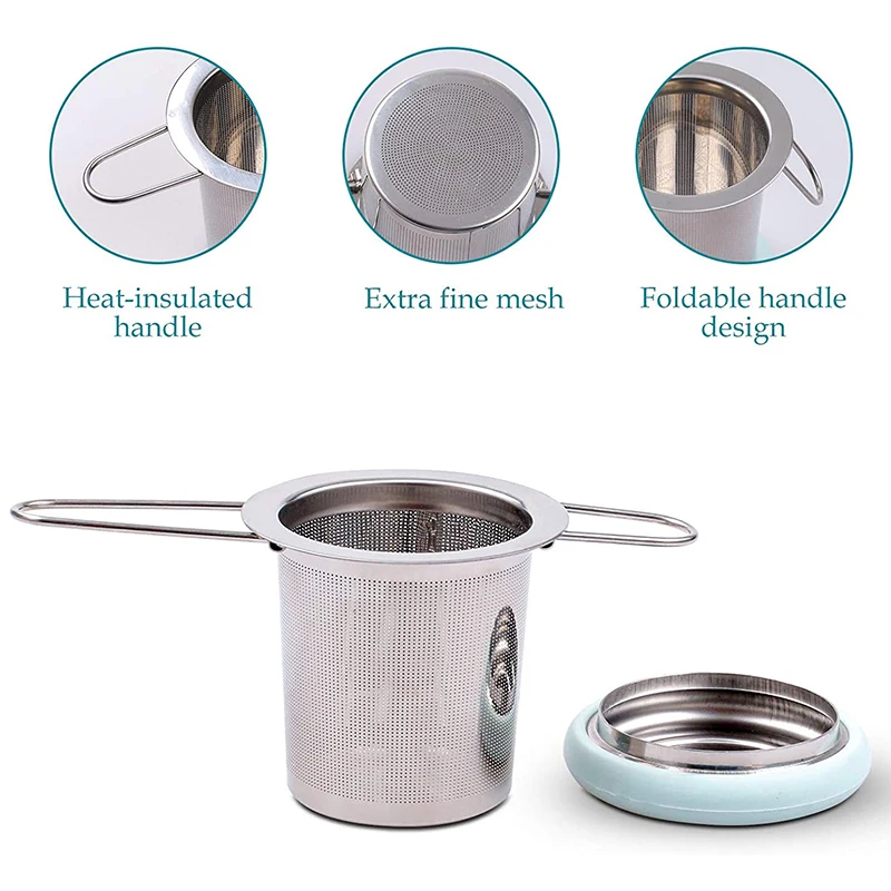 Tea Infuser Stainless Steel Tea Strainer Folding Handle Tea Filter Extra Fine Mesh Strainer Brewing Basket