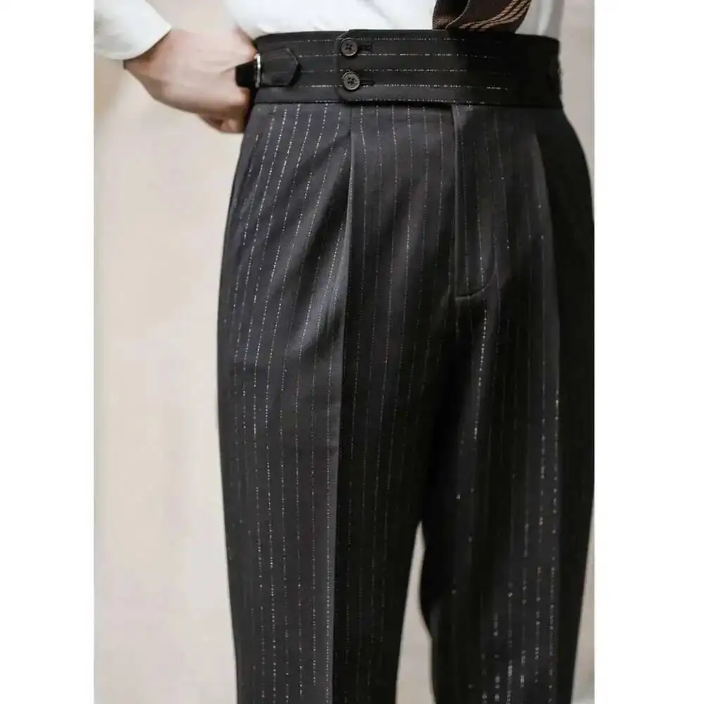 Lurex Yarn Trousers Pant For Man 2024 Office Trouser Men Business Casual Pant British Social Club Outfits Pantalones Hombre