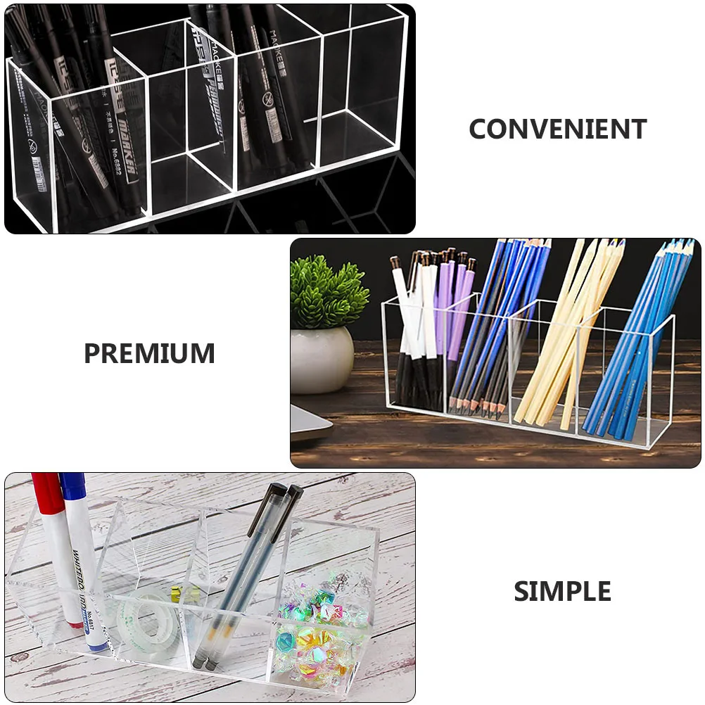 

1Pcs Acrylic Pen Holder Premium Desktop Storage Box Makeup Brush Organizer Office Stationery Storage Container Multifunctional