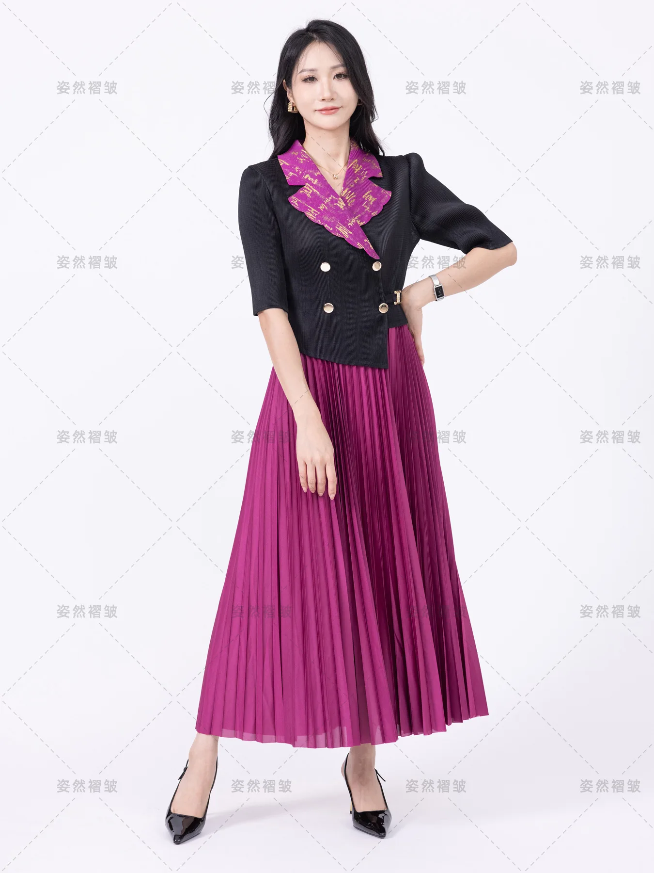

Plus Size Luxury Dresses For Women Elegant Gowns Miyake Pleated Chiffon Short Sleeves Dress Fake Two Piece Luxury Party Female