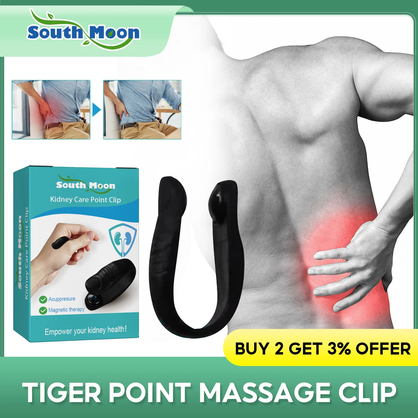 Tiger Point Magnetic Clip Massager Thumbs Acupressure Meridian Headache Blood Circulation Relief Anxiety Kidney Function Care