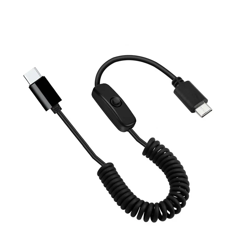 Spiral Stretchable Type C Cable Micro USB Charging Cord with On/Off USB C Power Switch Cable Extension Cables Universal  5V 3A