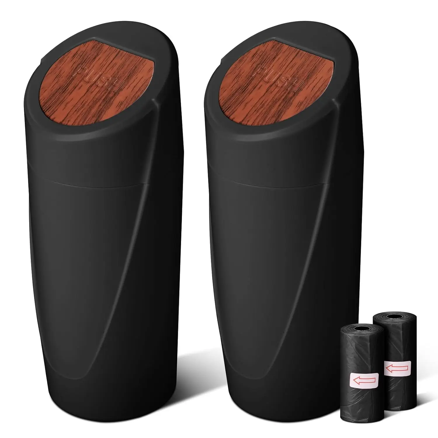 

2-Pack Car Trash Bin with Wood Grain Lid, Leakproof Cup Holder Garbage Can with 40 Bags for Vehicle Organizers