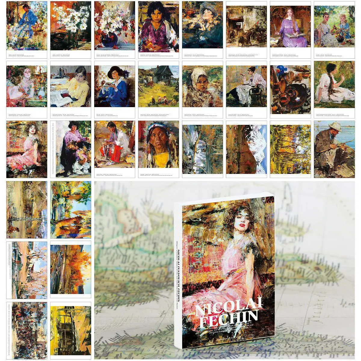 

Nicolai Fechin Art Postcards 30Pcs, Retro Engraving Painting Cards, Aesthetic Stationery, Collection Decorative Gift