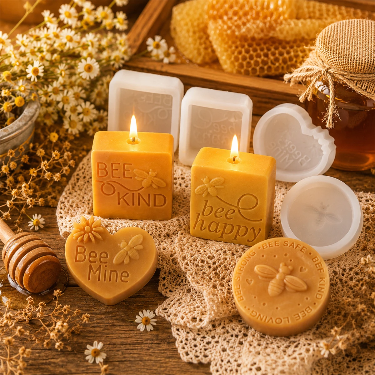 Soap Making Line - قالب شمع سيليكون بتصميم النحلة المزخرفة،