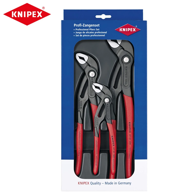 KNIPEX 00 20 09 V02 Cobra Pliers Set (3 Piece) High-Tech Water Pump Plier 8701180 8701250 8701300