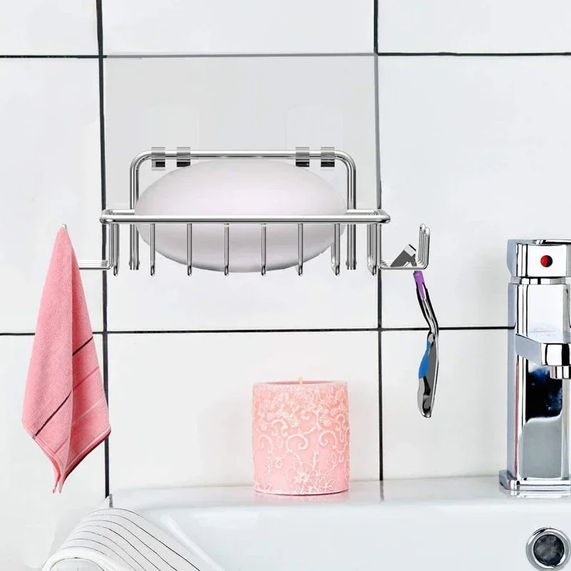 Soap Dish No Punch Soap Box Stainless Steel Wall Mounted Bathroom Drainage Soap Rack Home Bathroom Accessories