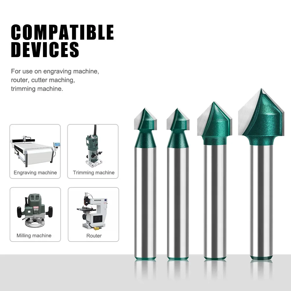 1PC 1/4 "6MM Gambo Fresa di Grado Professionale 90 Gradi a Forma di V Router Bit Piastra in alluminio-plastica Sbozzare Parete pieghevole